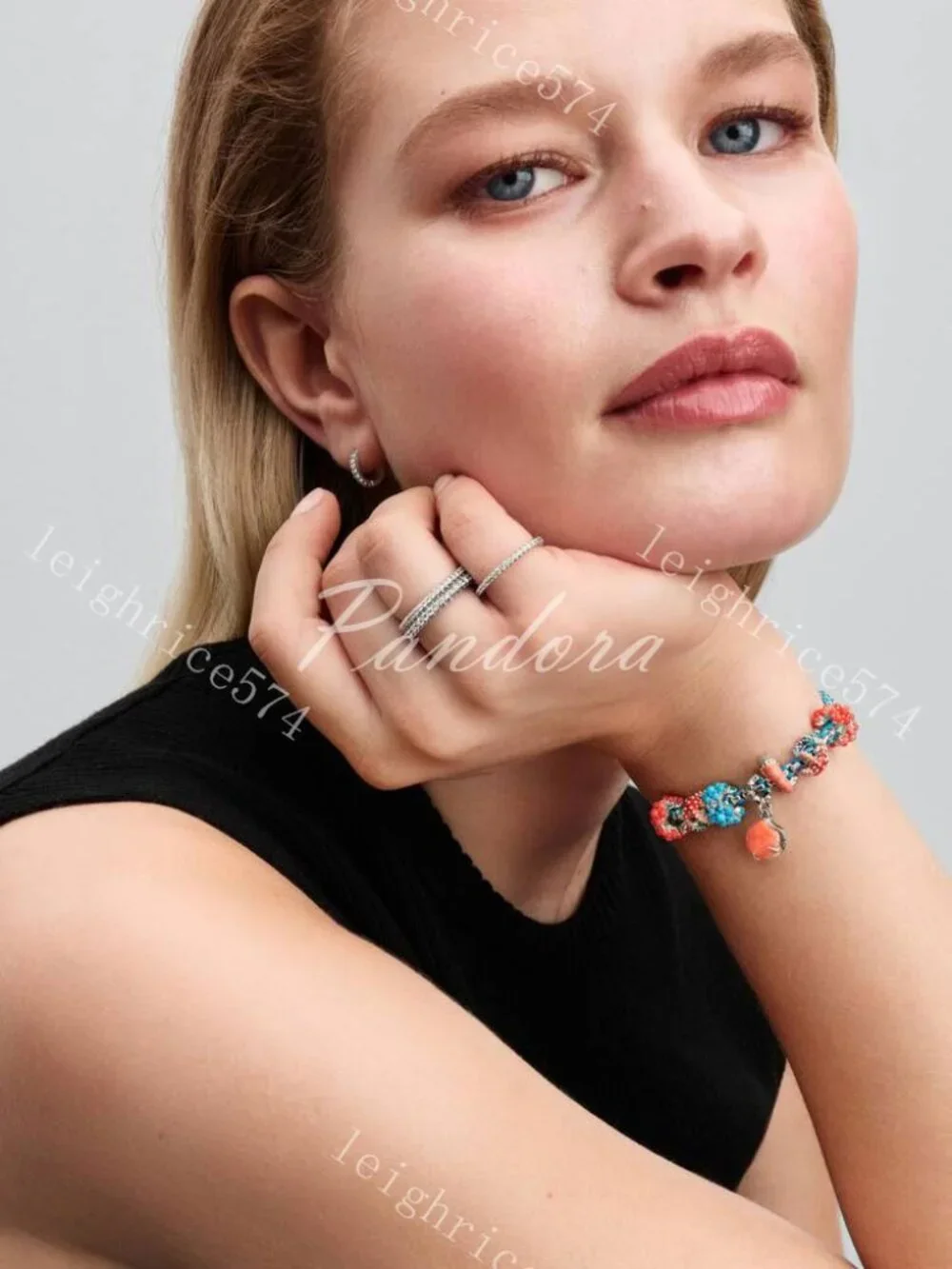 Pandora Coral-colored Shell Double Dangle Charm